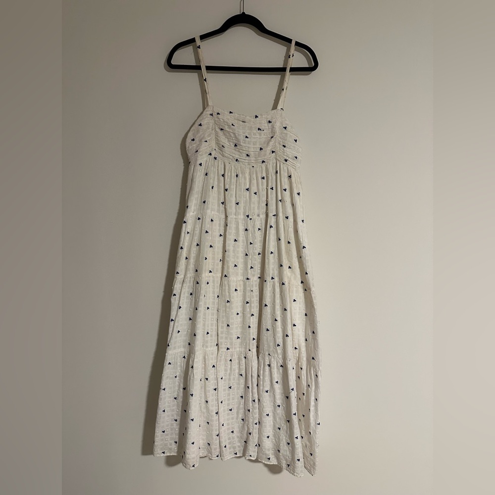 Zara White Sleeveless Midi Dress with Blue Accents